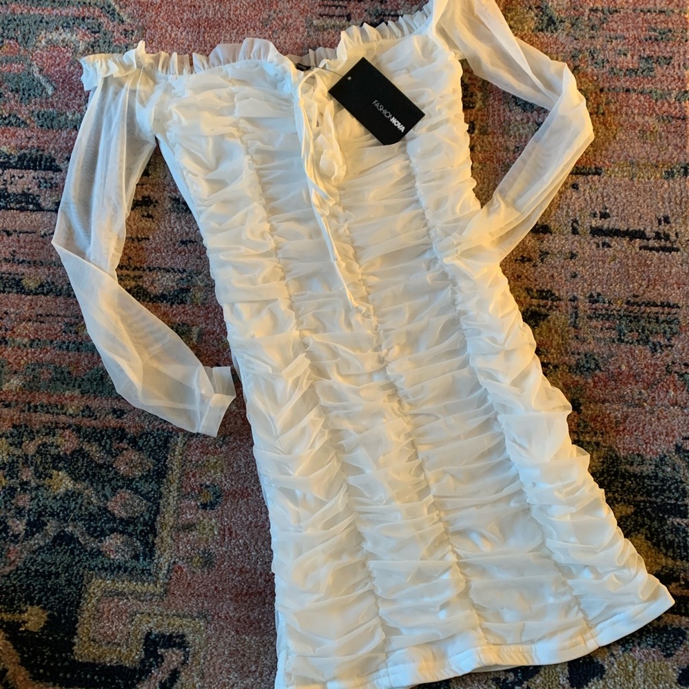 Fashion Nova Ruched Mesh Mini Dress